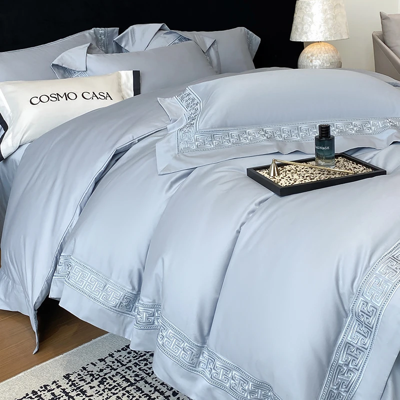 水星家纺100支双股长绒棉全棉纯色四件套高档酒店床上用品