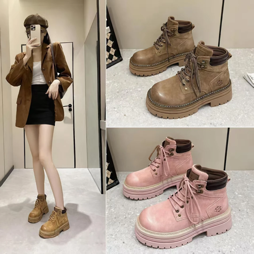 旅游鞋子登山鞋女厚底防滑户外马丁靴轻便露营机车短靴英伦大黄靴
