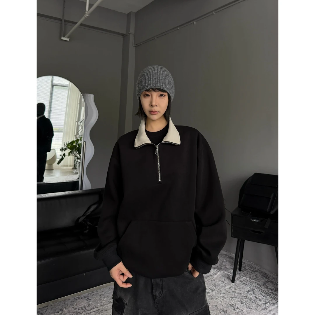 2025新款春季可翻领可立领卫衣半拉链宽松情侣