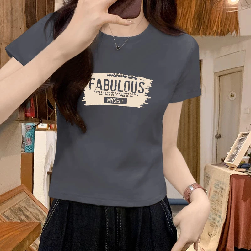 圆领遮肚子女士百搭2025夏季新款小个子短款高腰T恤小众半袖上衣