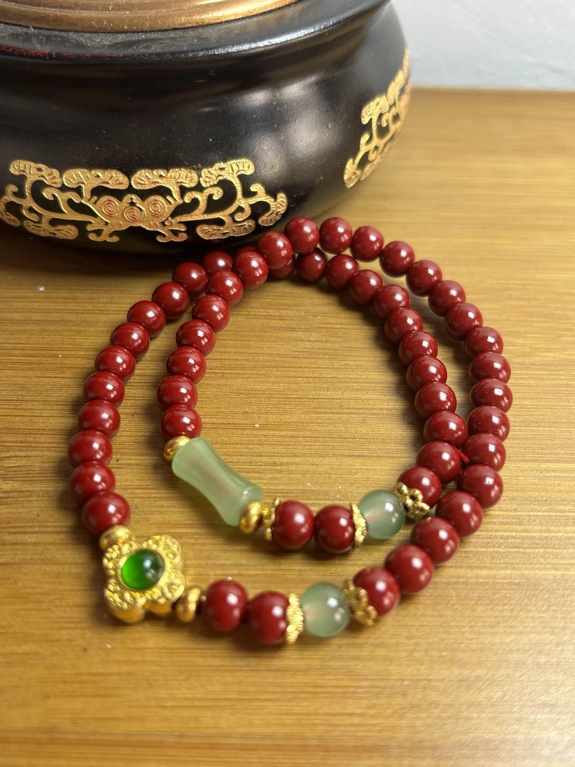 含辰砂工艺品【源艾精选】zs双圈带花配饰