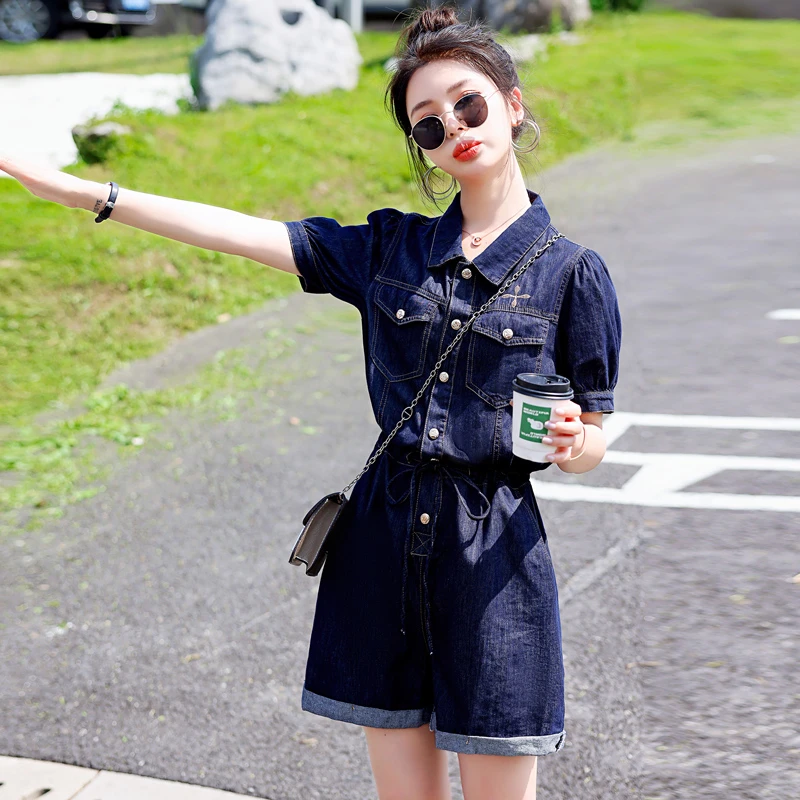 小个子天丝牛仔连体裤女夏季2025新款时尚网红减龄薄款工装连体衣