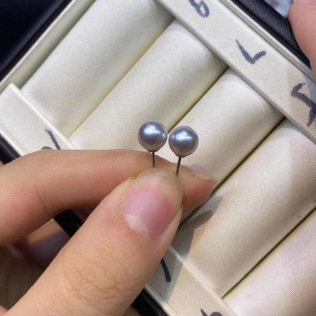 海水珍珠耳饰银S925镶嵌6/7真多麻