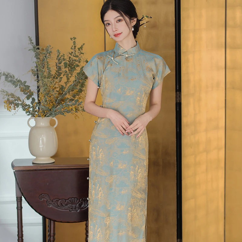复古全开襟旗袍连衣裙优雅气质夏季日常穿搭