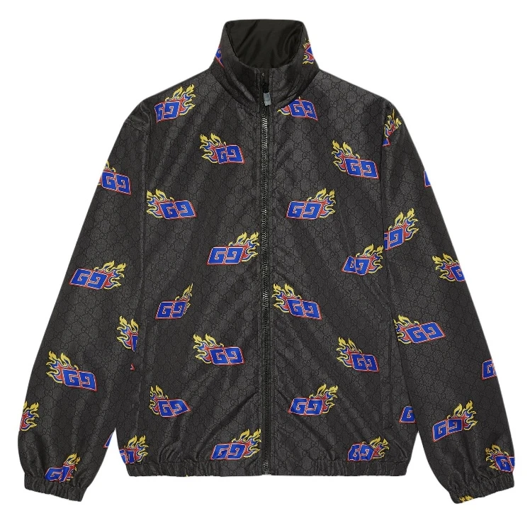 全新未使用 GUCCI/古驰 古驰火焰印花拉链立领长袖夹克外套