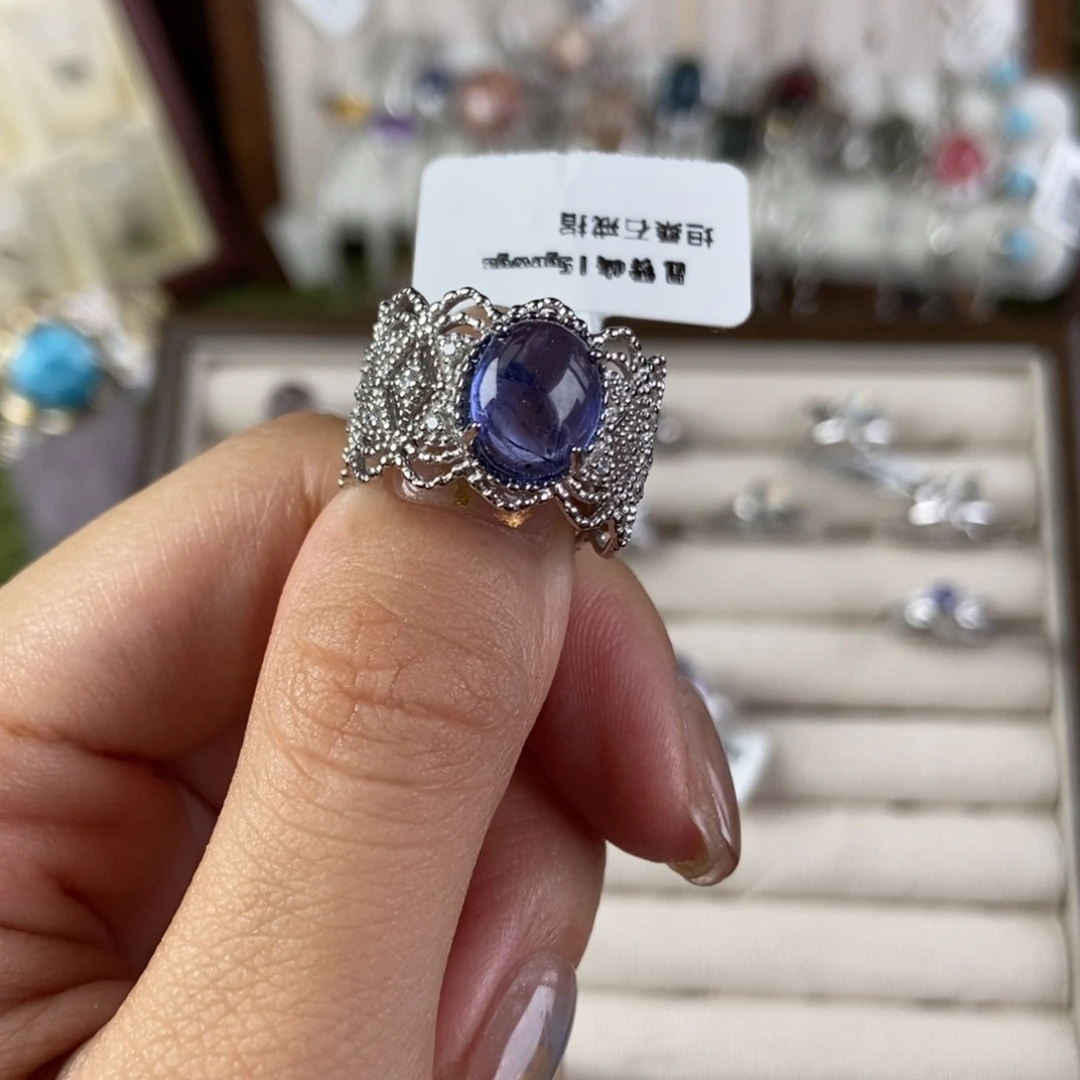 r***.银S925镶嵌戒指烟晶坦桑石蕾丝