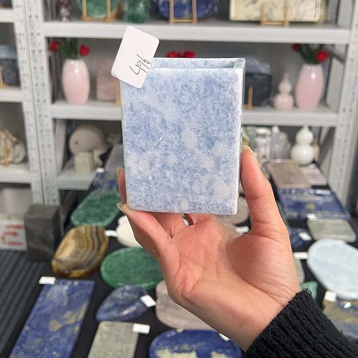 石材大理石蓝水晶笔筒196