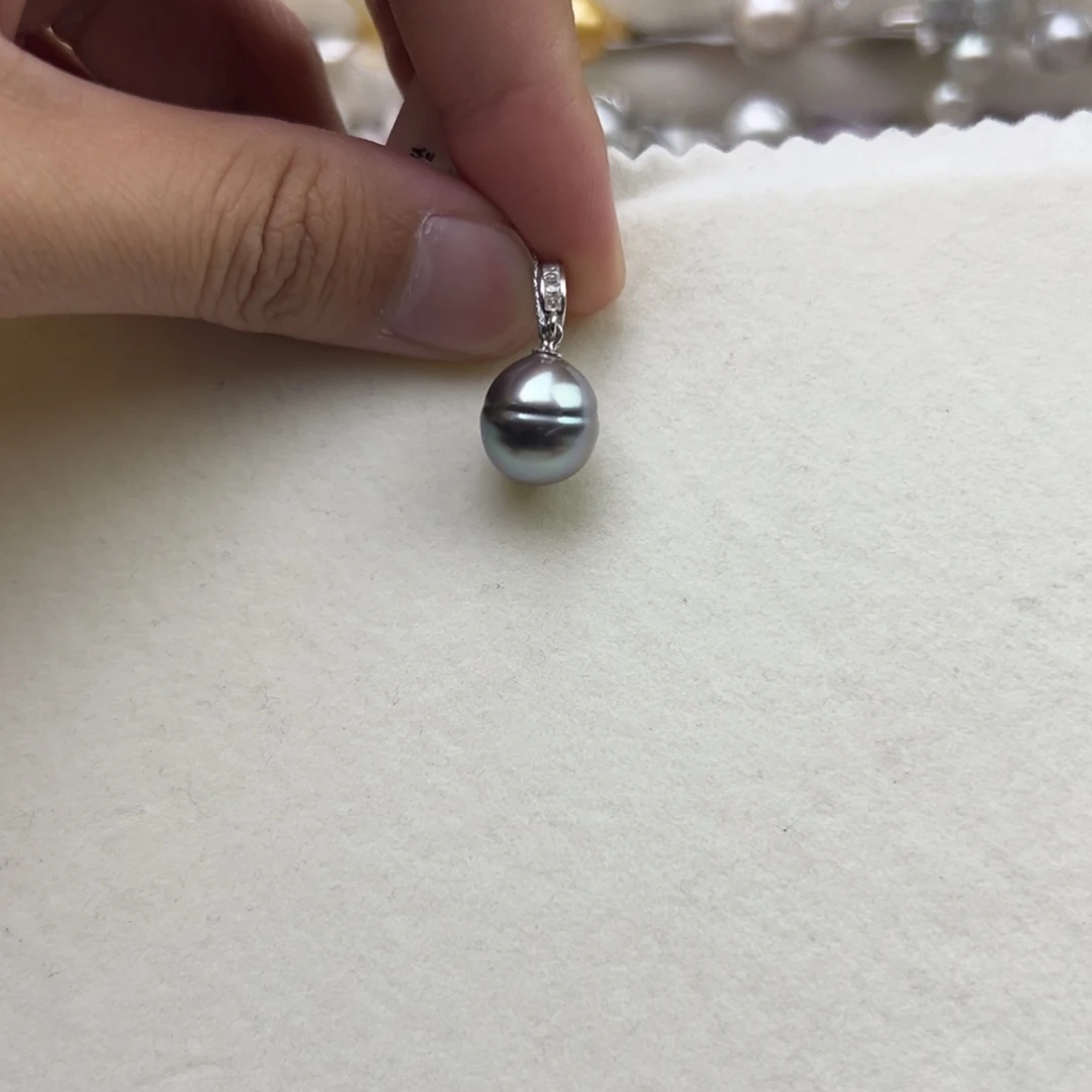 银S925镶嵌吊坠(不含链)海水珍珠11.5mm大溪地万能扣