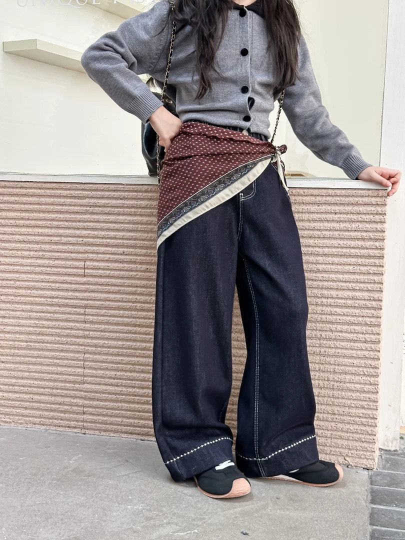 2025冬季童装女中大童一体绒牛仔裤120-170码