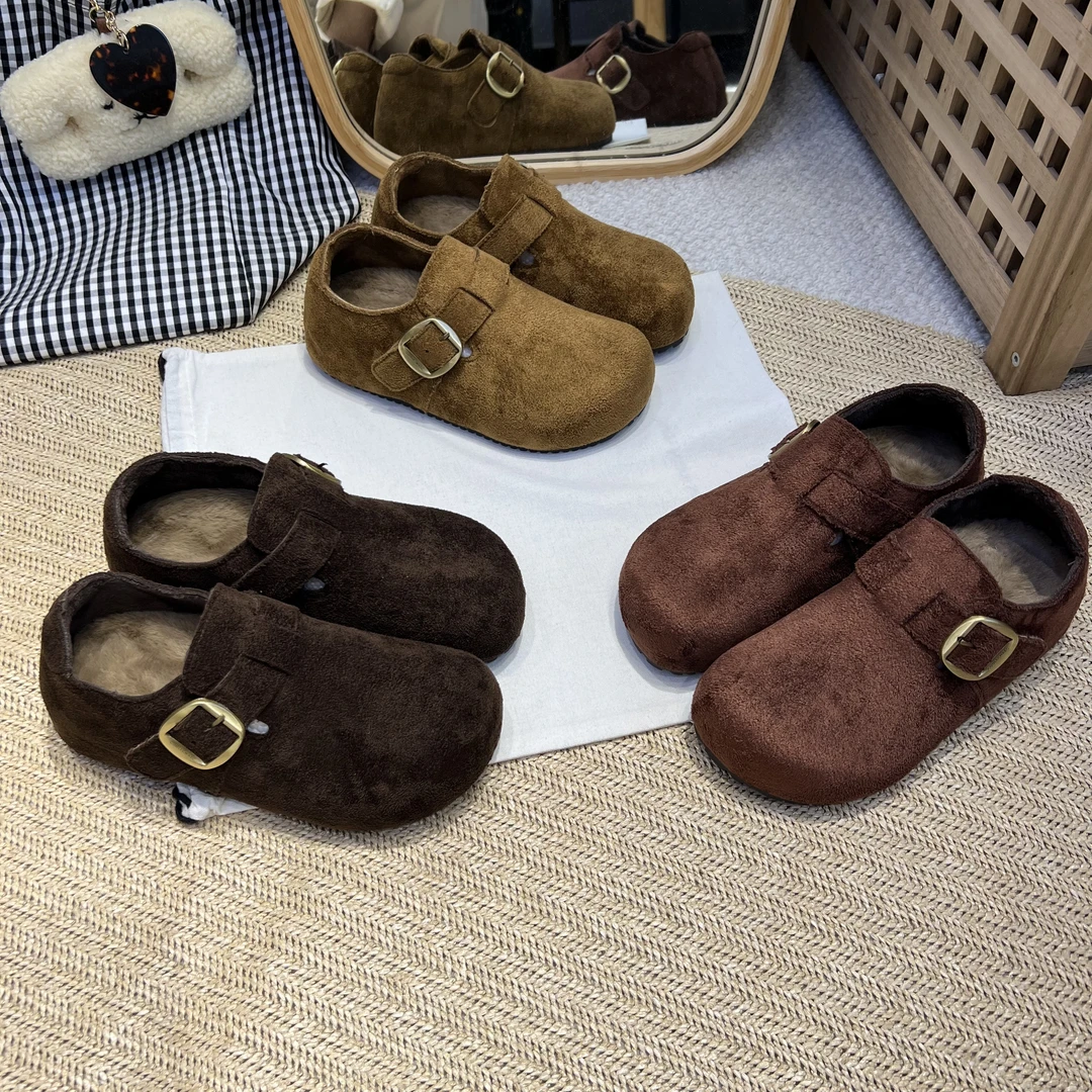 2025秋冬新款全包厚底复古土豆勃肯女鞋加绒保暖软底魔术贴