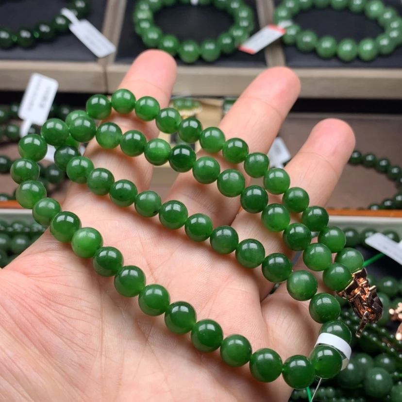 【闪购商品】和田玉（碧玉）颈饰未镶嵌8mm辣绿放漏