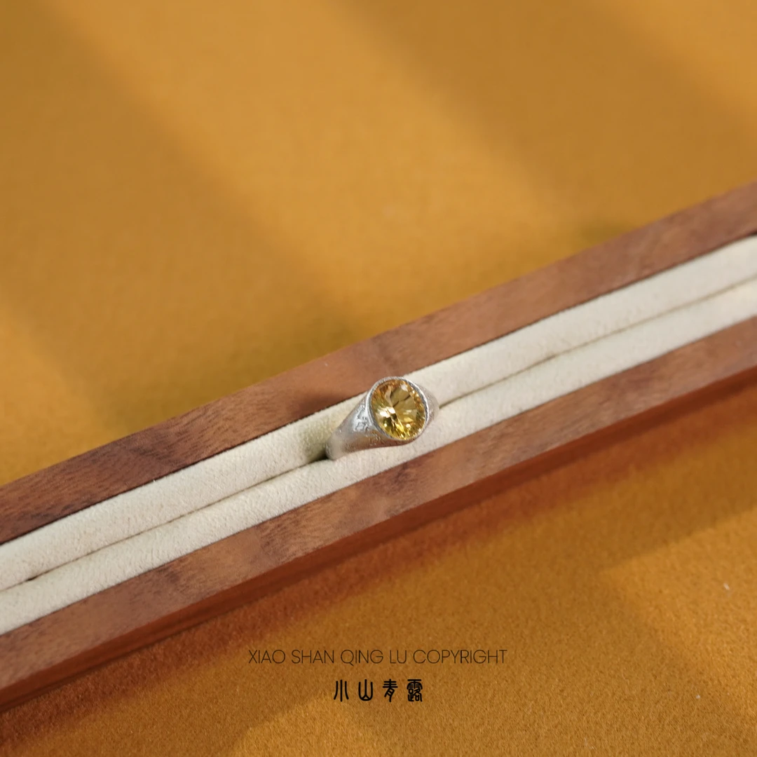 【XSS829】黄水晶拉丝款开口戒指S925银镶嵌