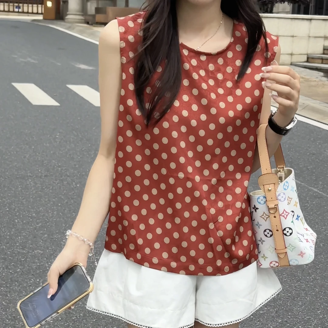Barbie Siyu【时光斑点】6165夏季高级感洋气后背开衫波点无袖上衣