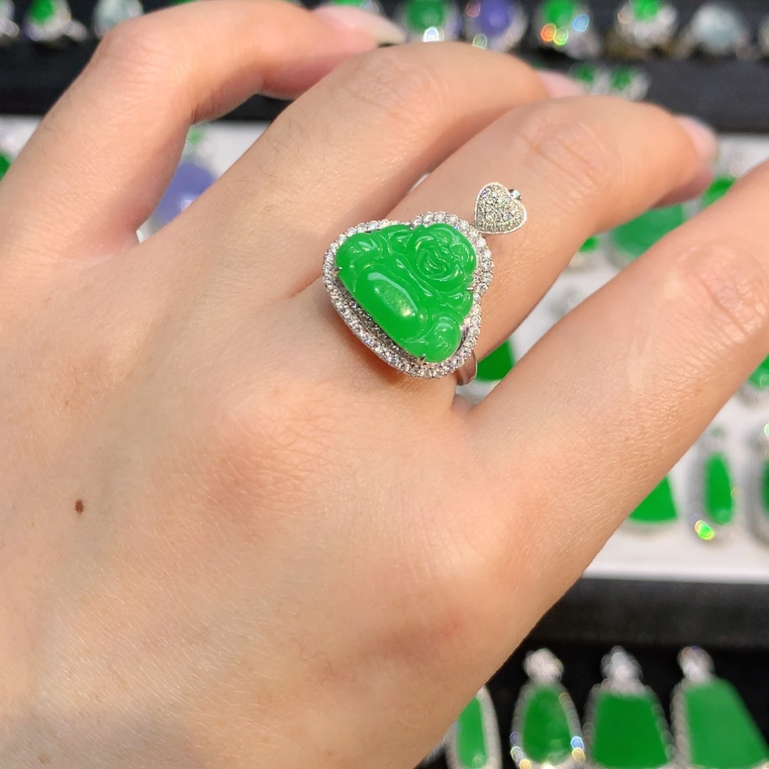 翡翠18K金镶嵌戒指2用款