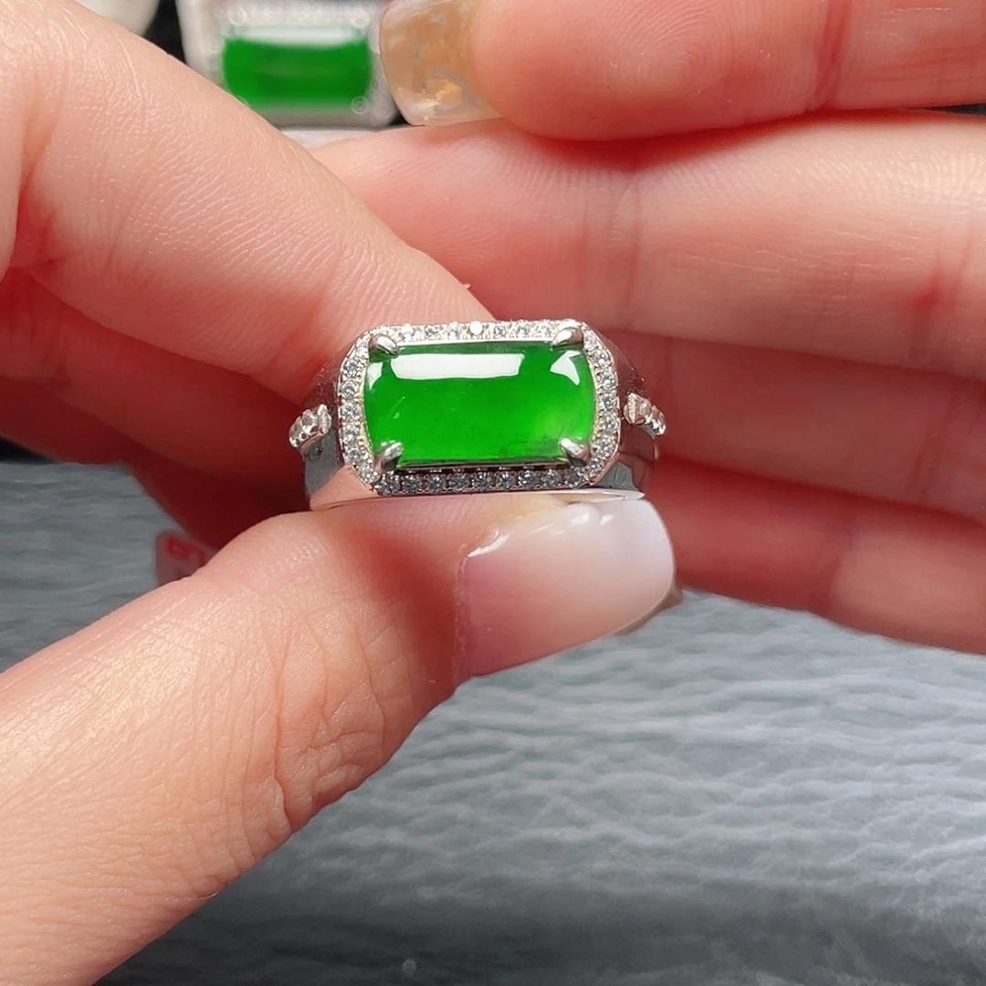 翡翠银S925镶嵌戒指3547