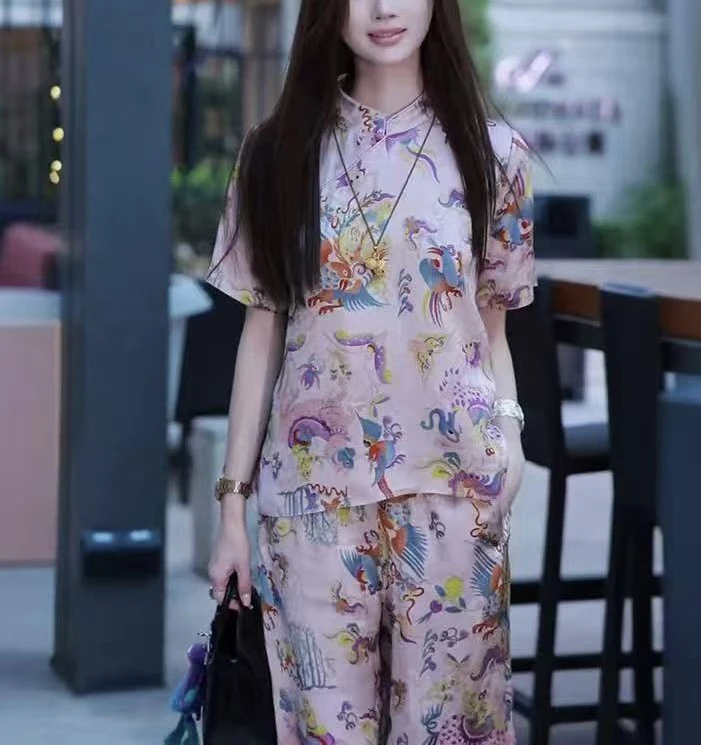 【凤蝶套装】夏季新中式提花工艺印花新中式套装