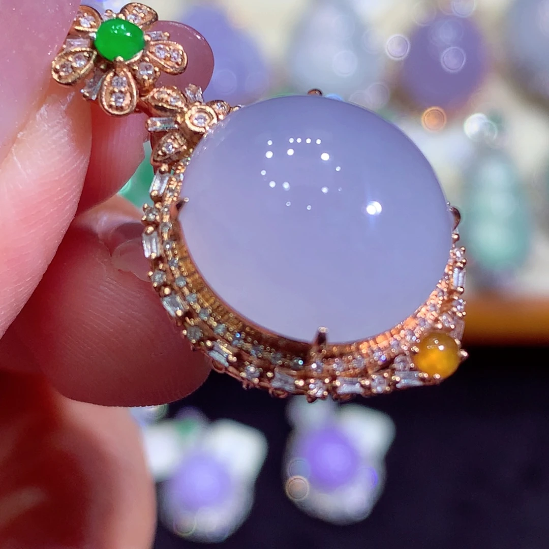 翡翠18K金镶嵌吊坠(不含链)