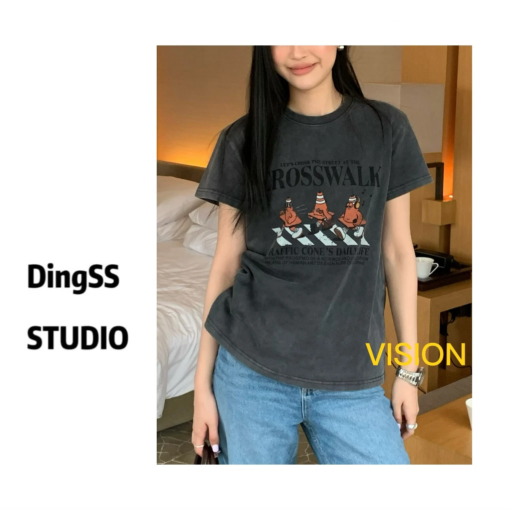 【珊珊推荐】欧货潮T2025春季新款美式复古时尚休闲百搭T恤上衣