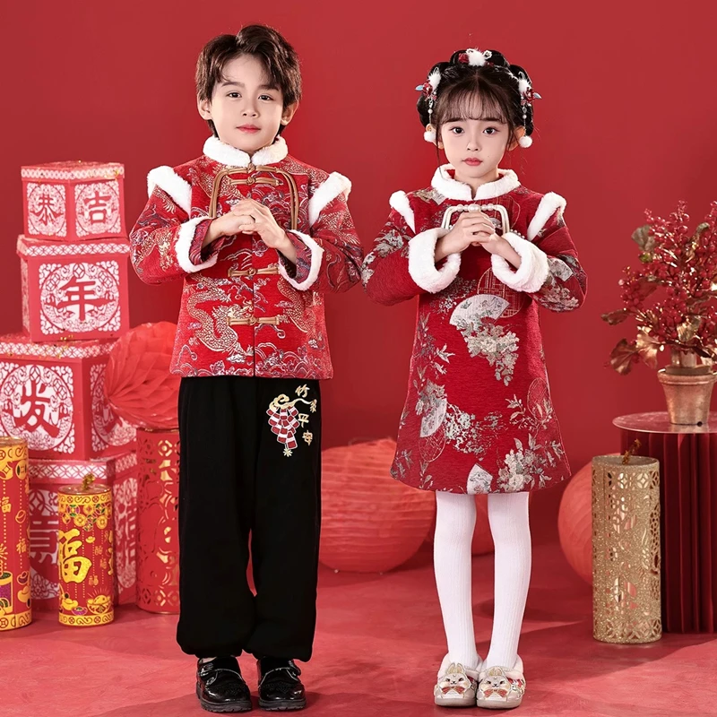 巴拉巴拉旦儿童演出服拜年服小少爷唐装幼儿儿童三防发热棉服