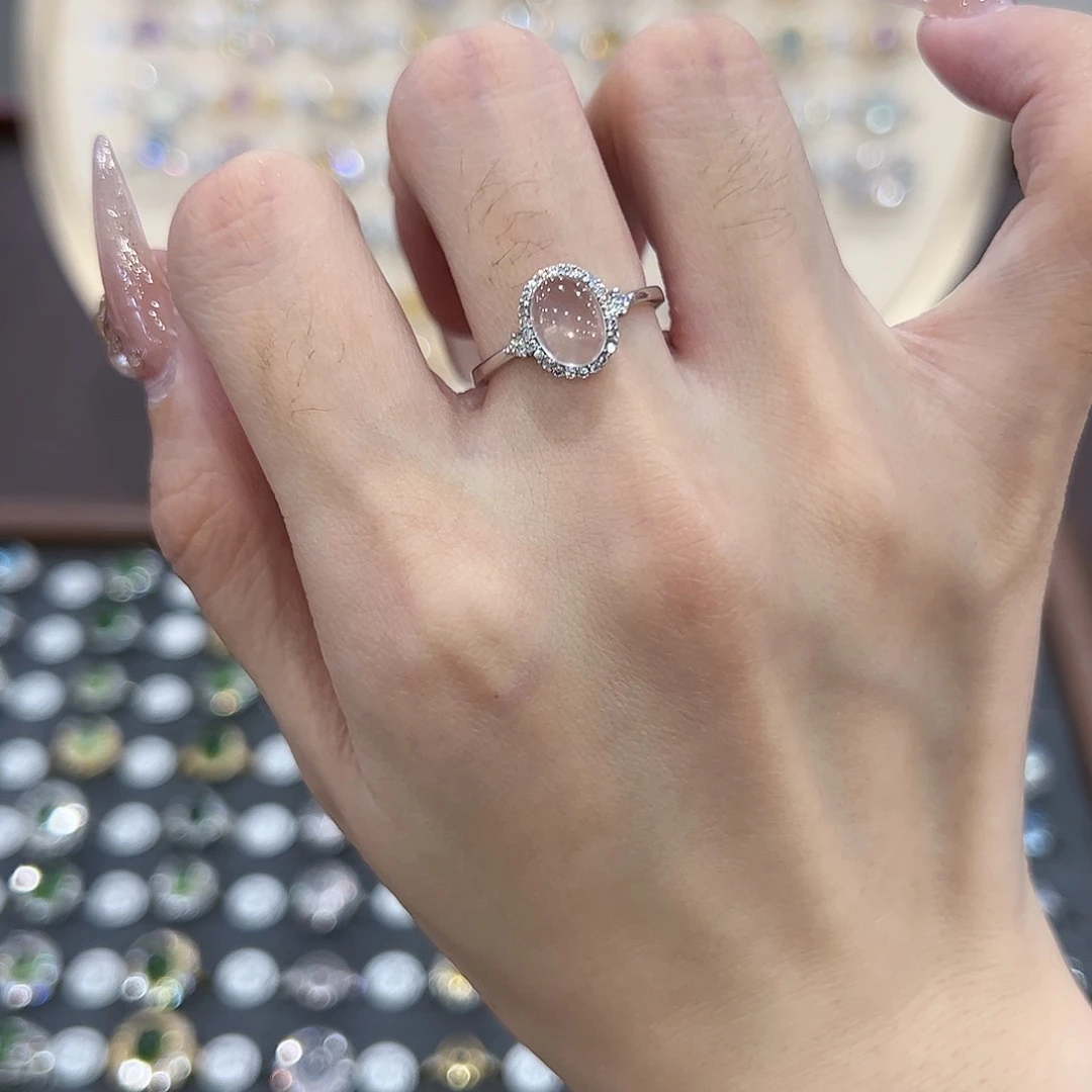 蛇纹石玉戒指银S925镶嵌