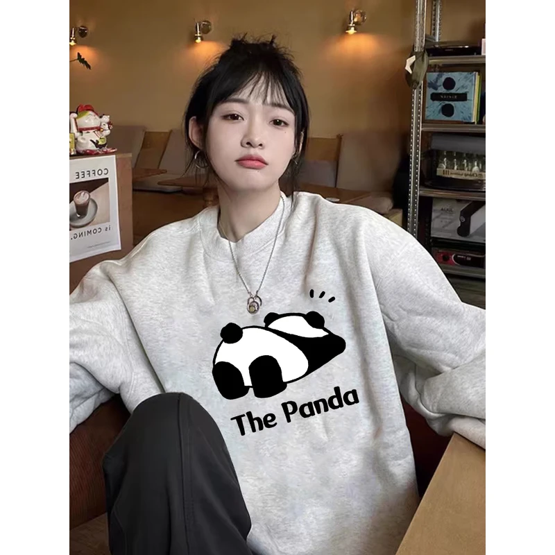 美式休闲圆领百搭卫衣女潮ins春秋2025新款oversize宽松加绒上衣