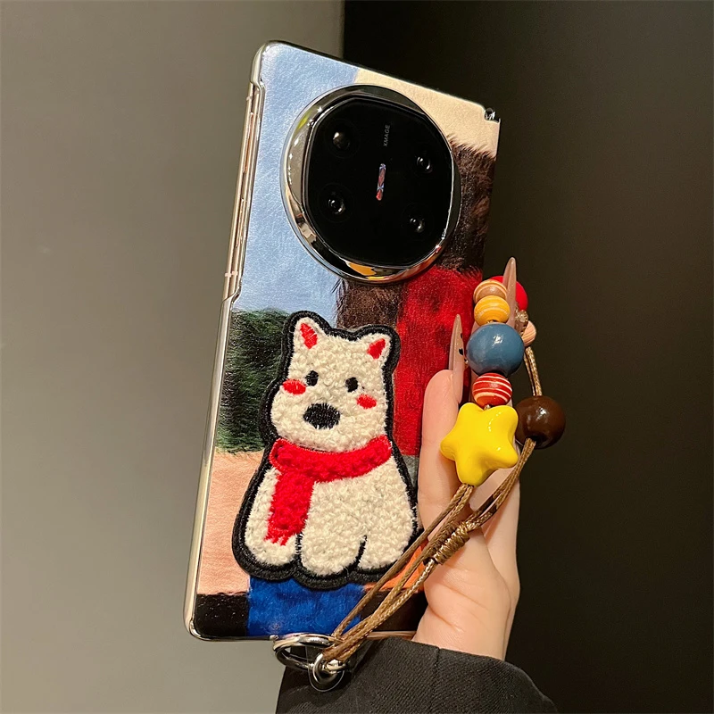 色块刺绣西高地适用华为mateX6典藏版折叠屏手机壳MateX7磁吸中轴