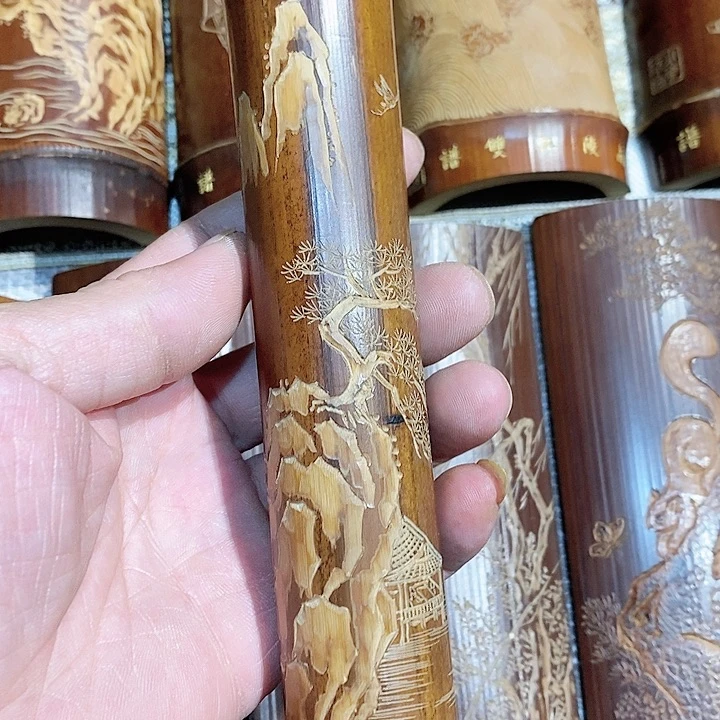 老煤竹手工雕刻短香筒