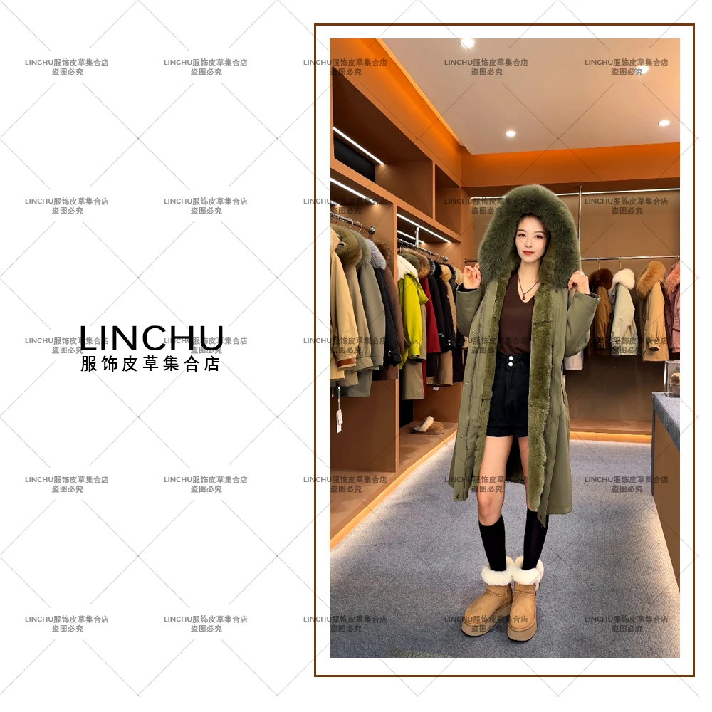 【长安雪】獭兔毛整皮整板全毛袖内胆一衣三穿狐狸毛领女派克服【G】