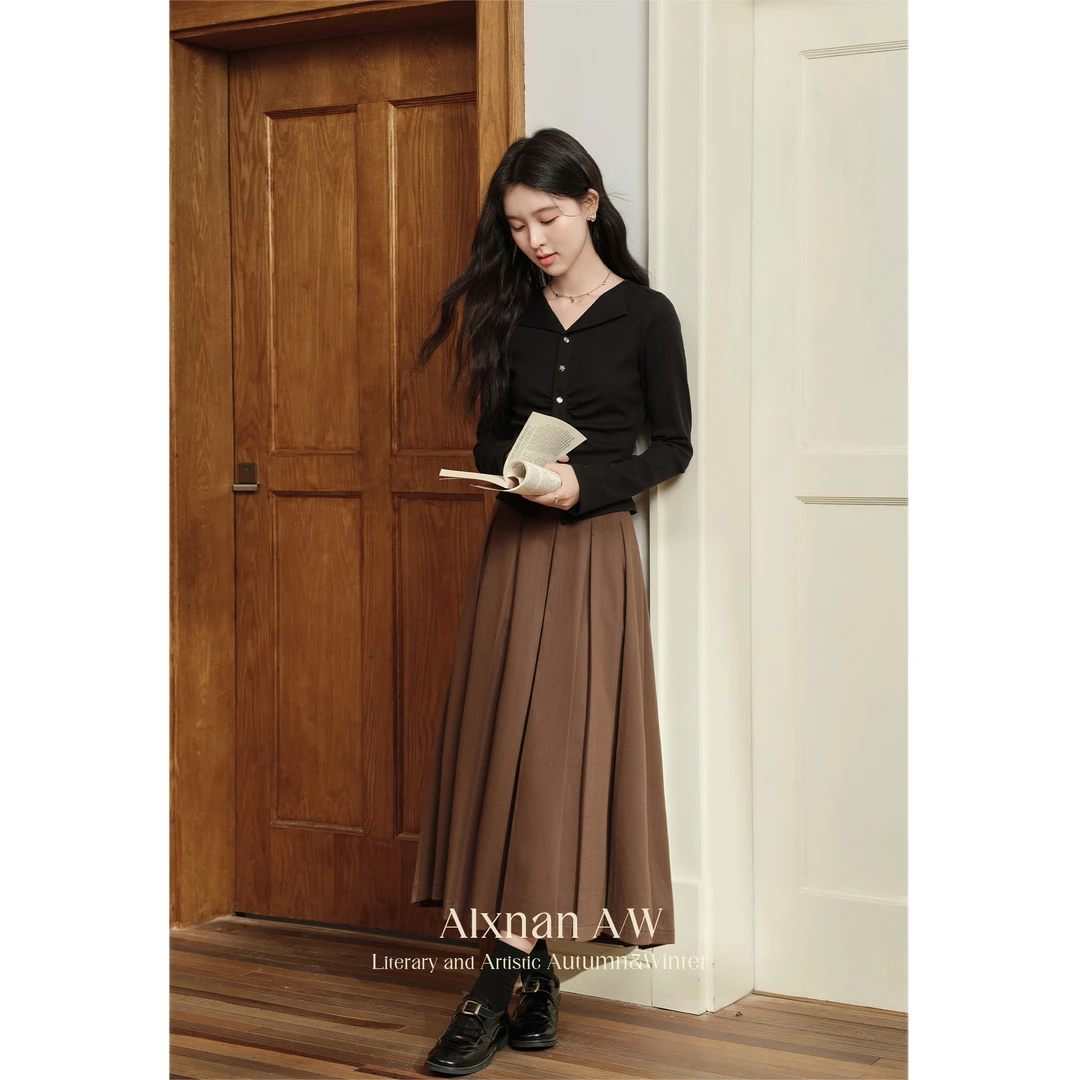 「夕沐暖阳」学院风时尚套装女马甲衬衫半身裙L39729BSQ