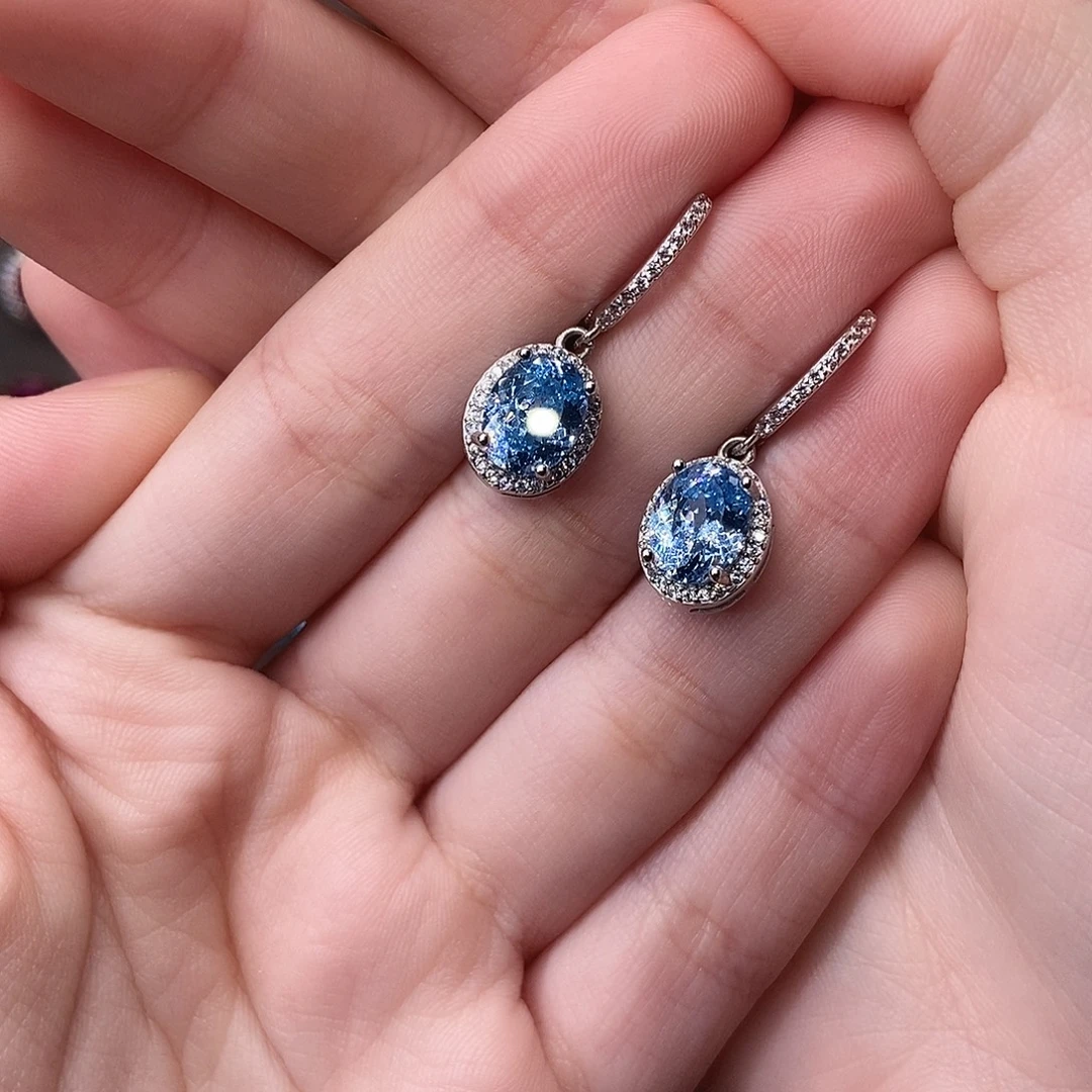 海蓝宝石耳饰银S925镶嵌