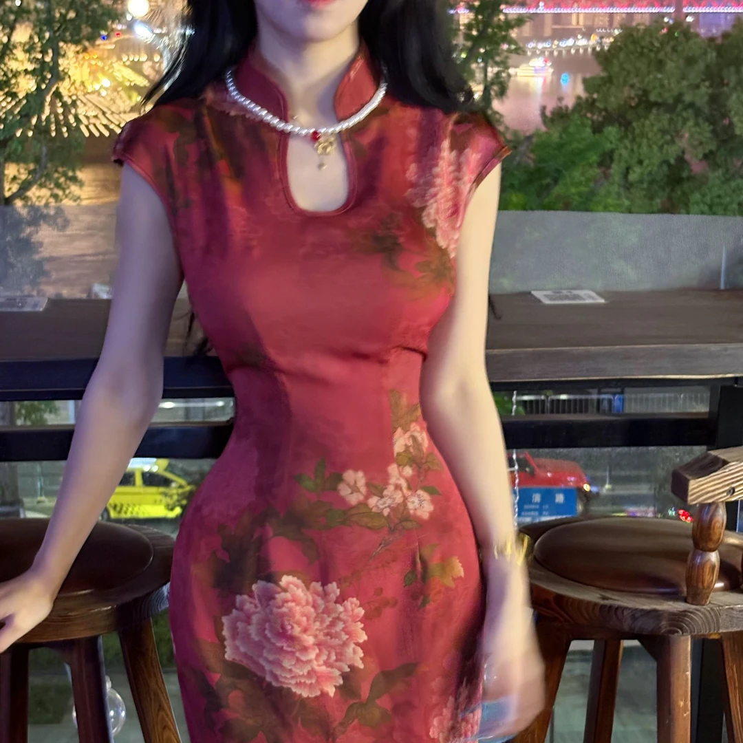 LHMknk1画报夫人原创自制新中式国风经典显瘦连衣裙 水滴花漫笑