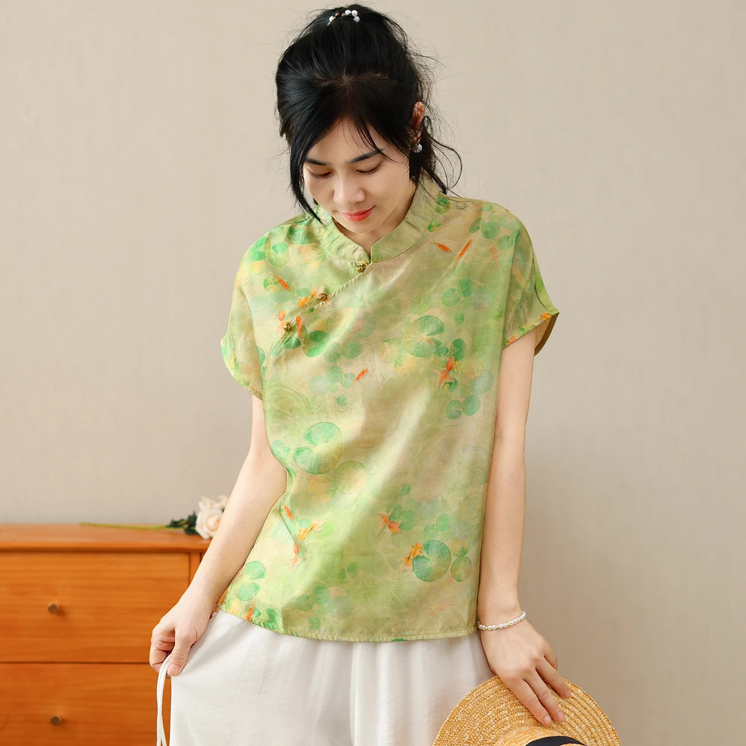 【小何专属】薄款新中式常规款提花国风格子上衣春夏唐装时髦小姨风