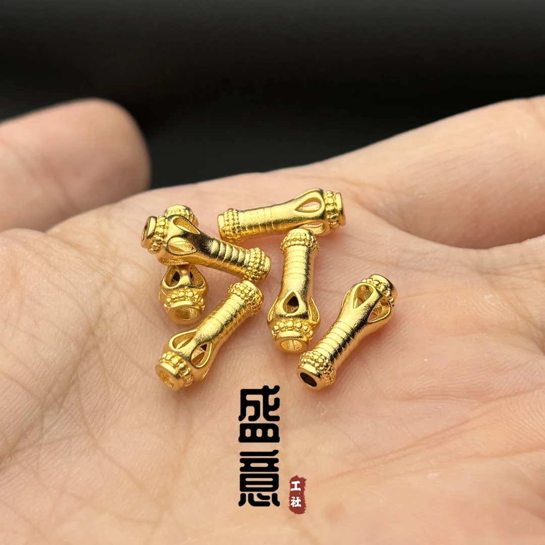 古法24K工艺金色海螺法罗弟子珠隔珠尾缀吊坠佛珠手串配饰