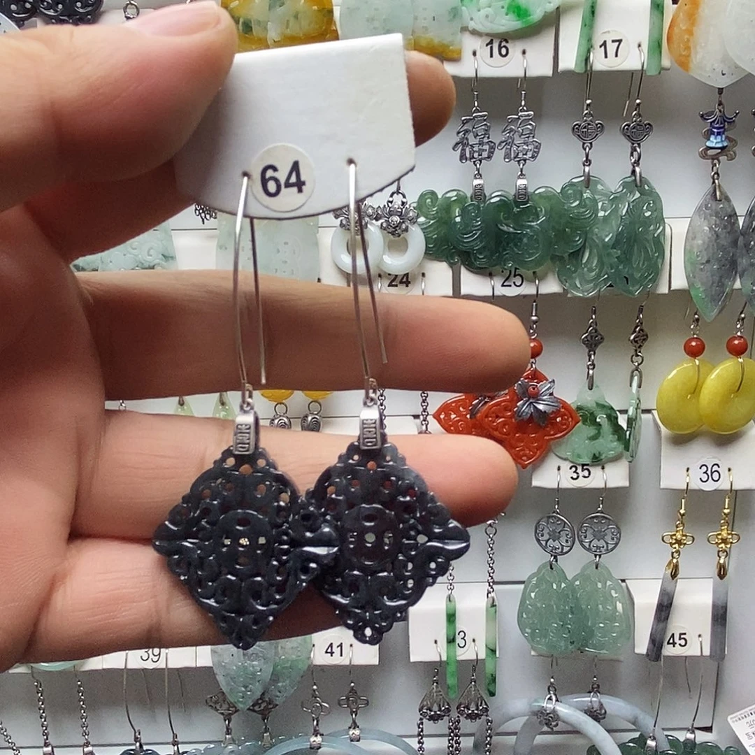 翡翠银S925镶嵌耳饰品质珠宝