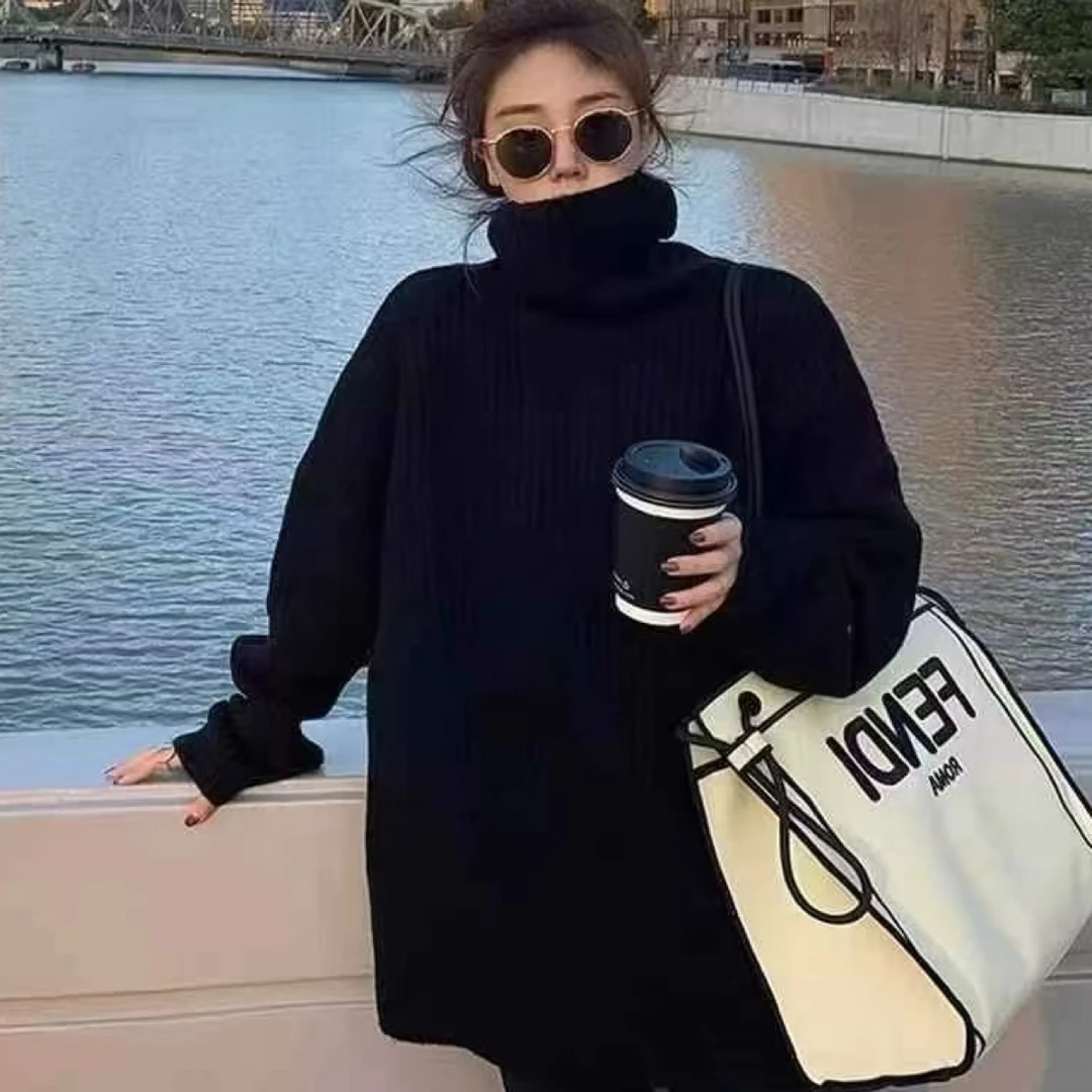 高领宽松慵懒风保暖套头毛衣秋冬款