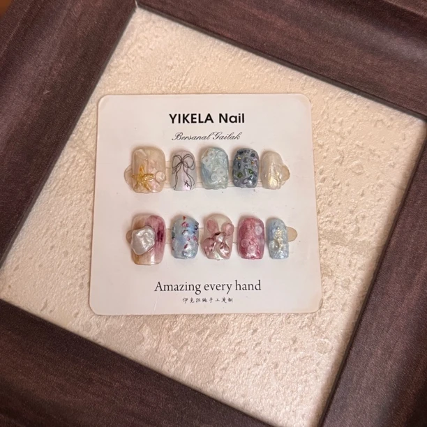 （夏日幻想）伊克拉纯手工ins风小众设计穿戴美甲