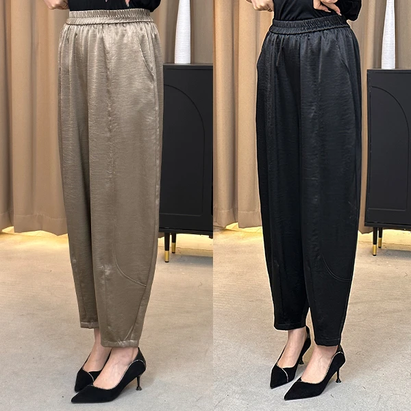 春夏新款气质醋酸缎面垂感哈伦裤高级宽松休闲遮肉遮胯百搭休闲裤