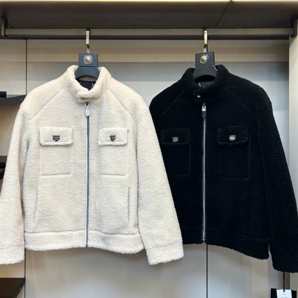 25211时尚潮款男士休闲秋冬新款简约翻领羊羔毛外套