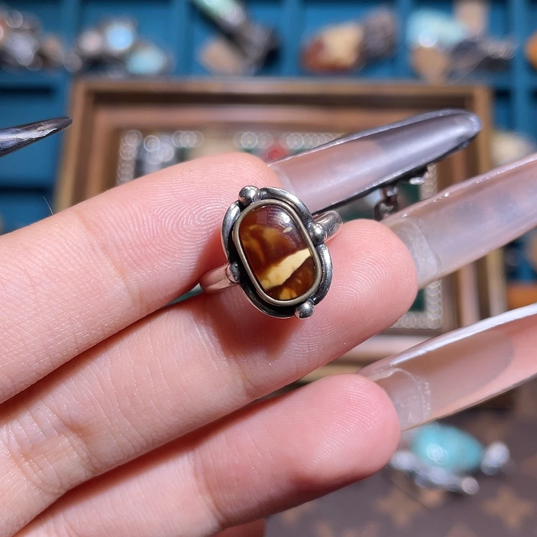 琥珀银S925镶嵌戒指