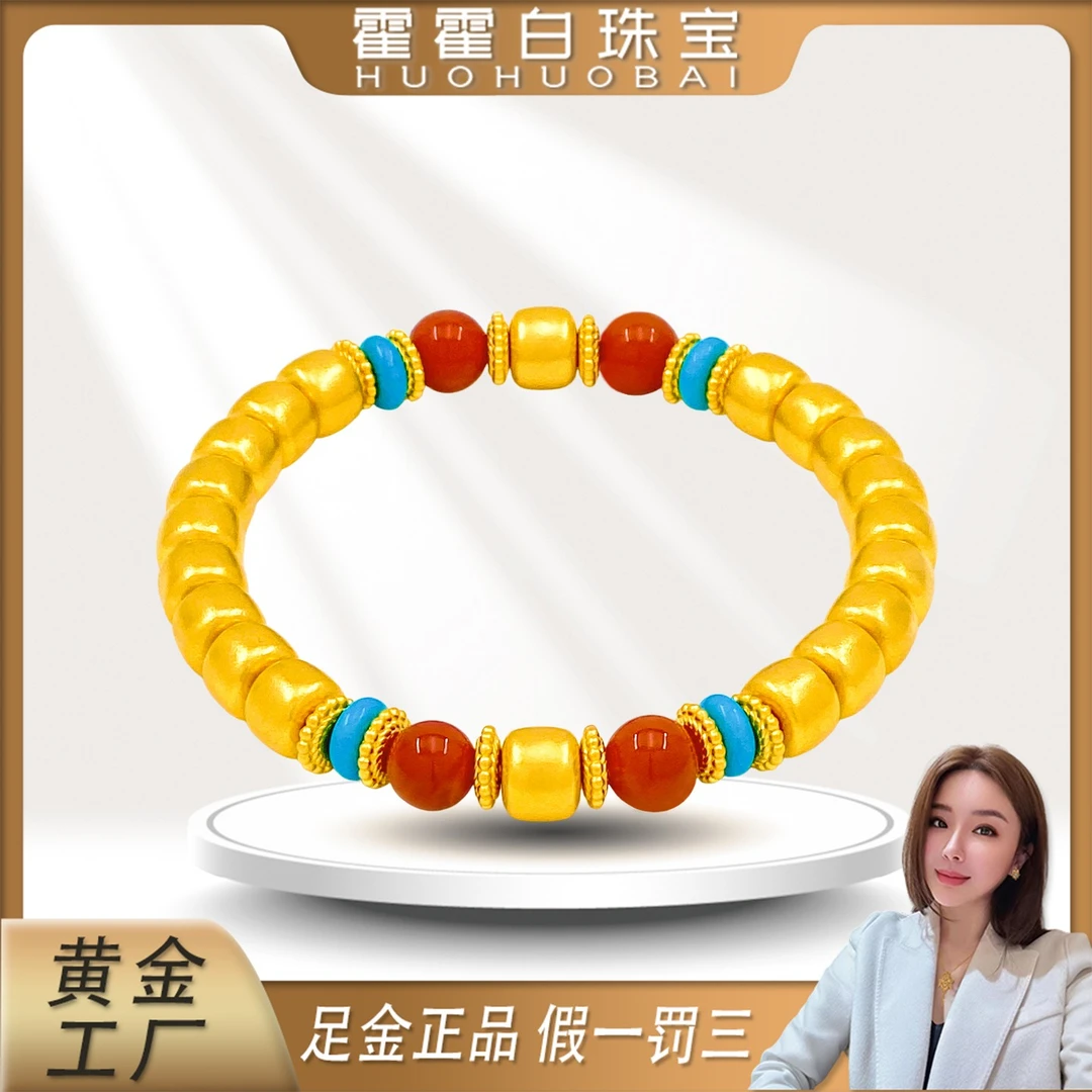 霍霍白【苹果珠手串】足金古法纯手工打磨摆件精美礼物