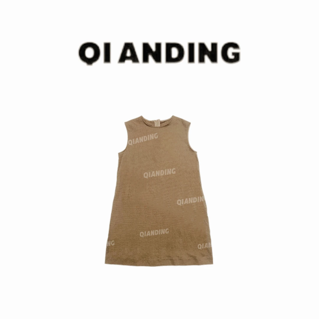 【QIANDING】“南法假日”100亚麻圆领无袖感连衣裙251080