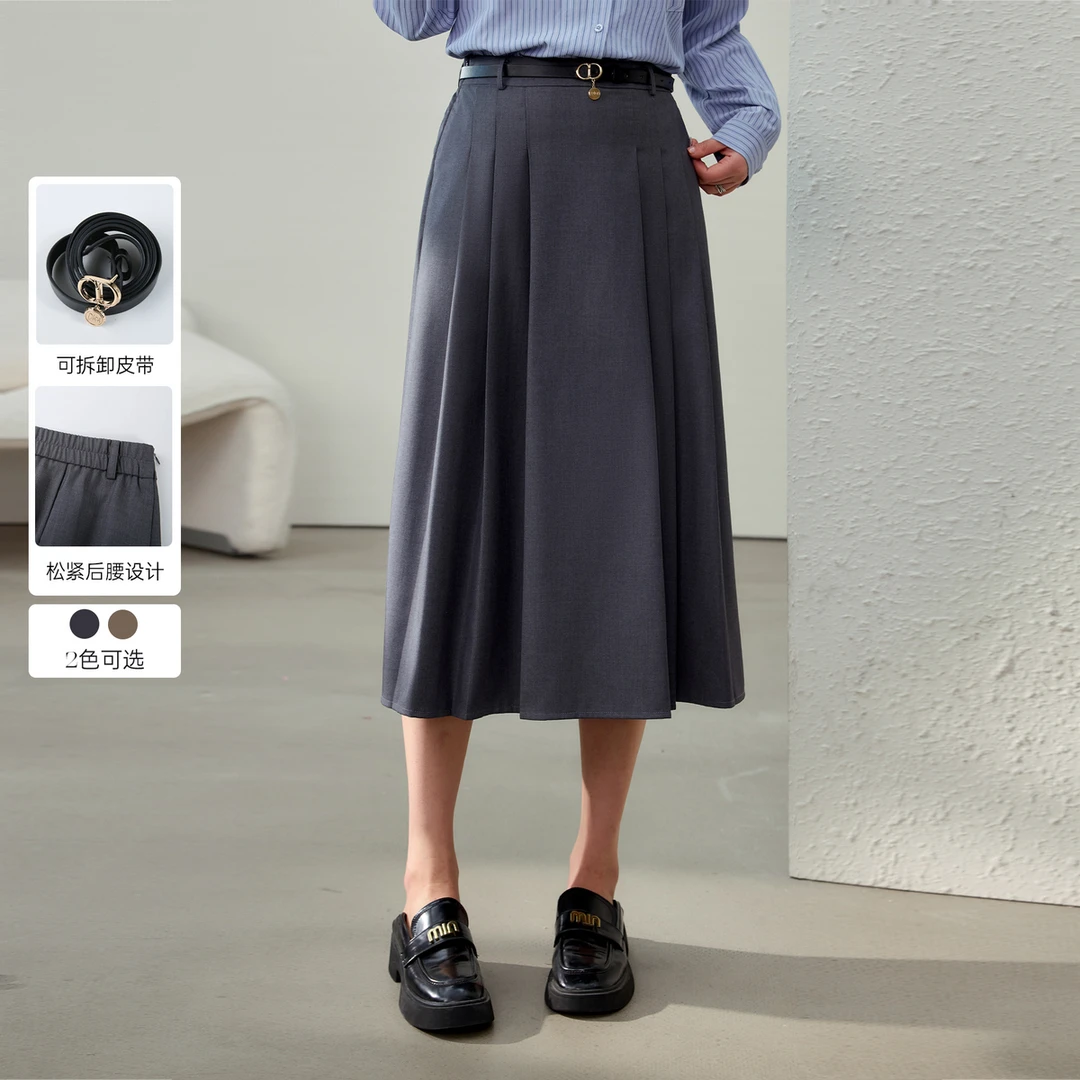 【减龄立体压褶松紧腰半身裙】纤莉秀大码女装简约气质垂感QK0435