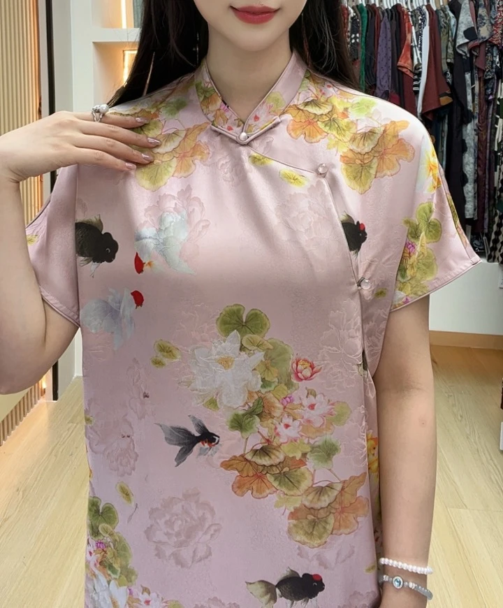 复古高端大码碎花连衣裙女装2025年新款复古短袖裙子A2595
