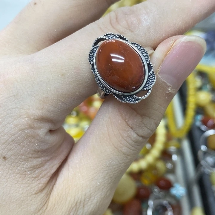 南红玛瑙戒指银S925镶嵌戒指