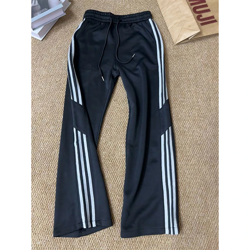 美式复古卫裤男春秋季潮牌大码三条杠条纹宽松垂坠感拖地阔腿裤子