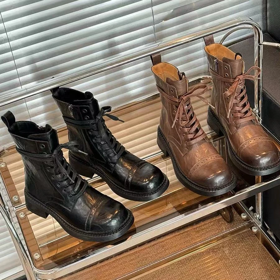 秋冬新款韩版通勤瘦瘦简约粗跟裸靴短靴238-1652(不加绒)