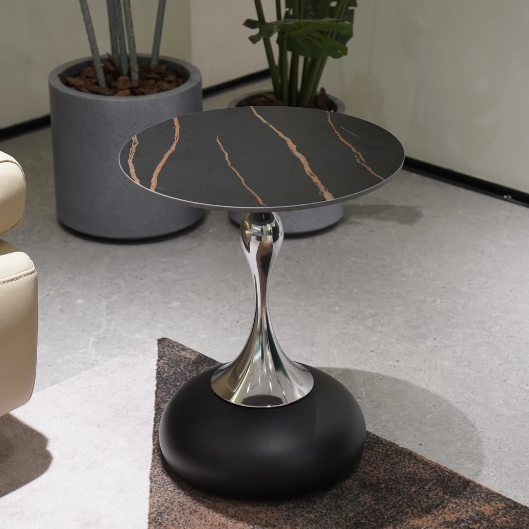 简约意式边几客厅沙发边几边柜轻奢岩板圆形茶几小桌子高级感家用