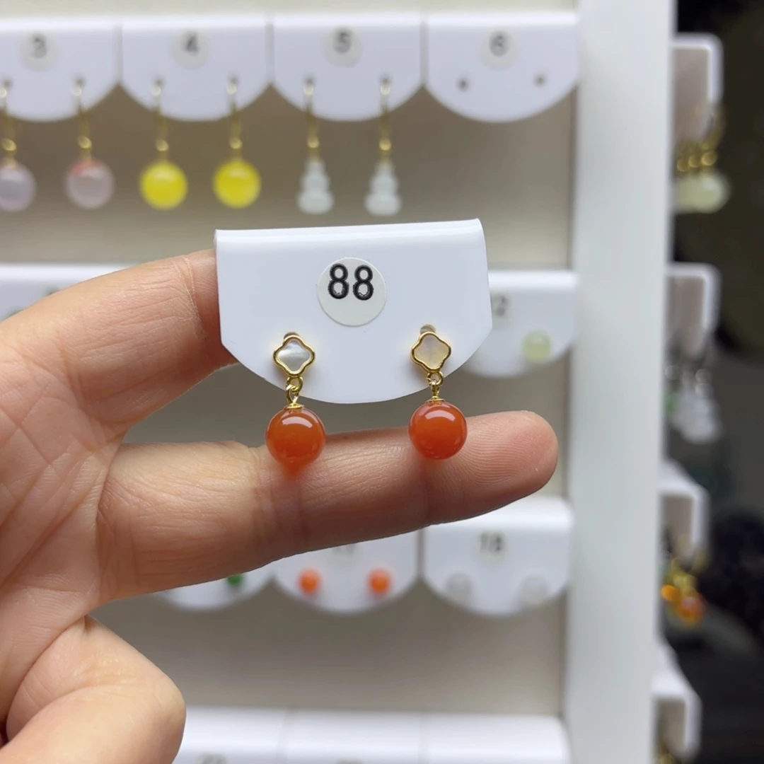 银S925镶嵌南红玛瑙耳饰