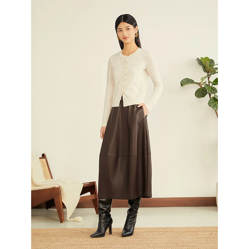 YINER音儿新款美丽诺羊毛新中式提花圆领针织开衫8C65506306