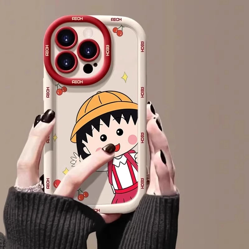 适用于苹果16promax手机壳彩绘iphone15卡通可爱14plus樱桃小丸子